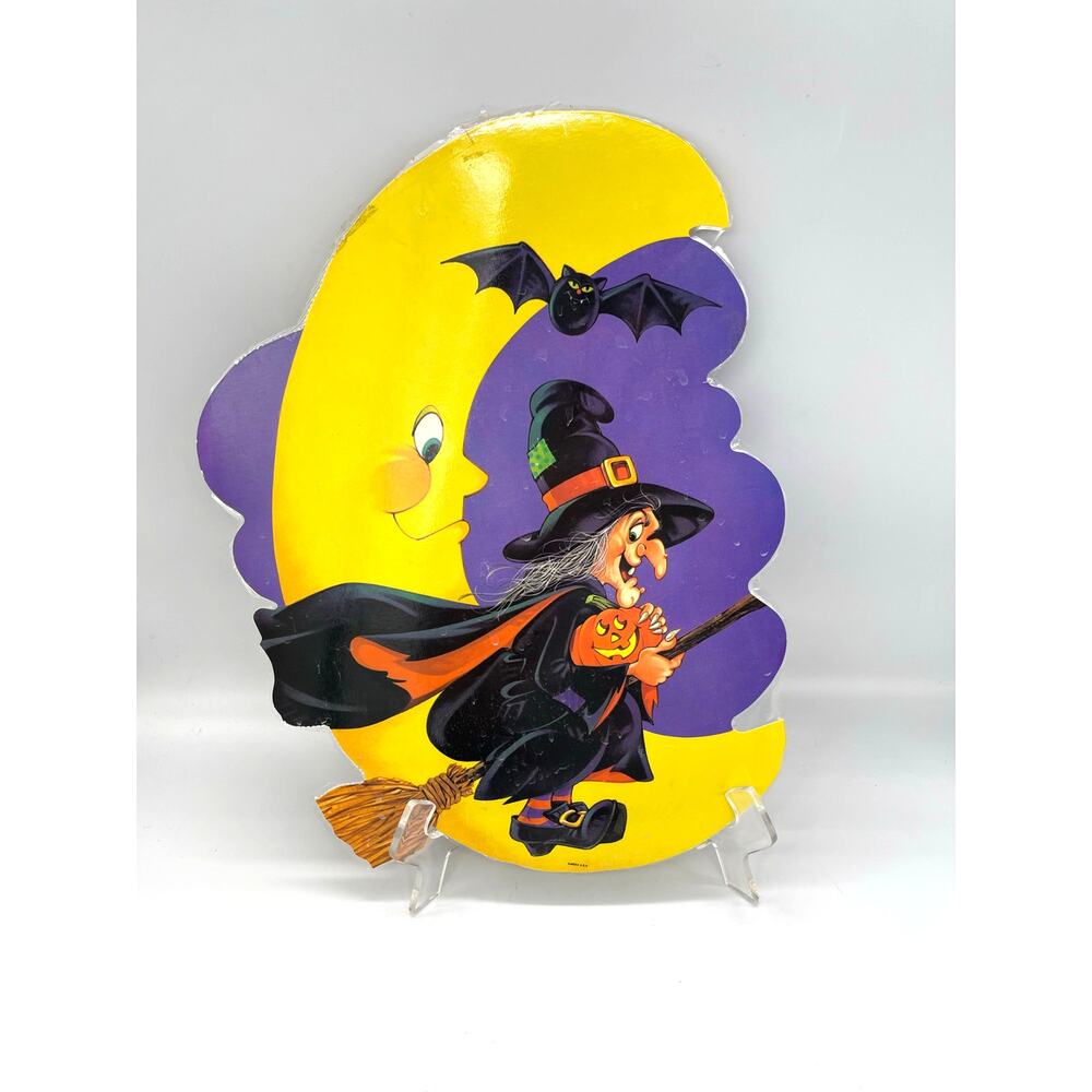 Vintage Eureka USA Halloween Die Cut Witch Decoration Double Sided 14" x 10.5"